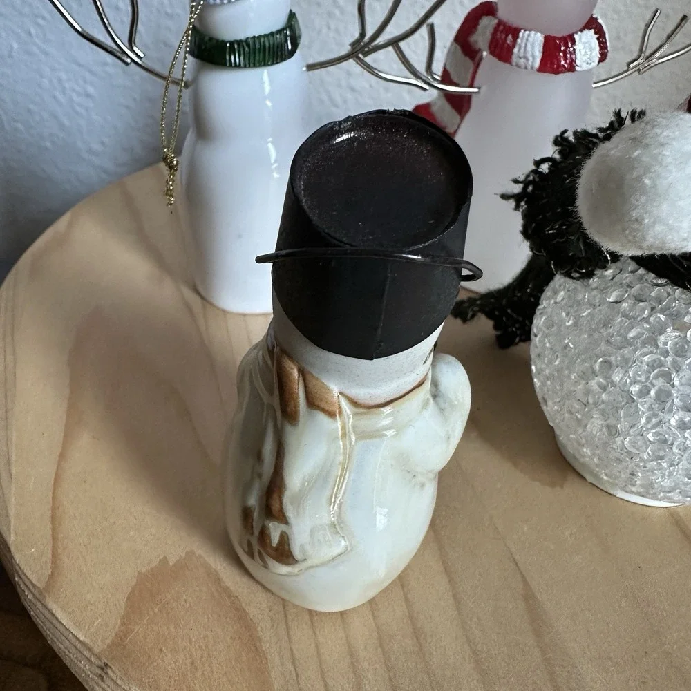 Assorted Christmas Snowman Figurines 4-5 Inch Metal Ceramic Glass Resin Lot Of 5
